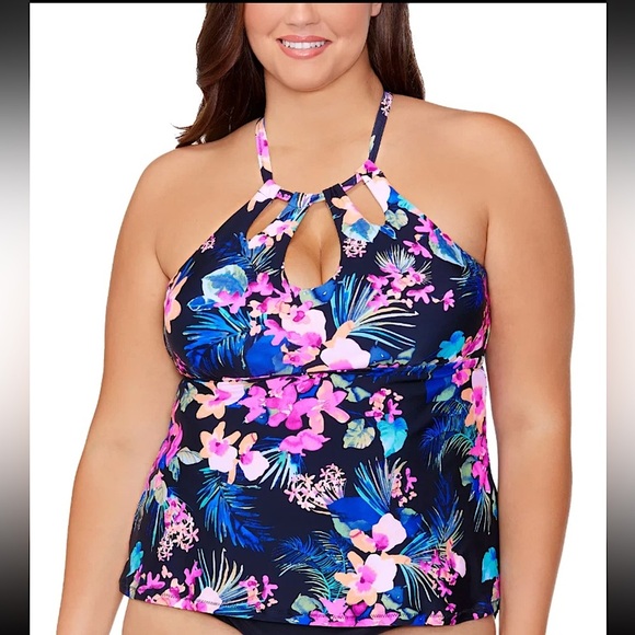 Raisins Curve Women's Plus Rosalie Poolside Underwire Tankini Swimsuit Top 14W - Picture 1 of 17